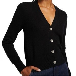 Veronica Beard Solene Black Cashmere Cardigan with Silver Buttons